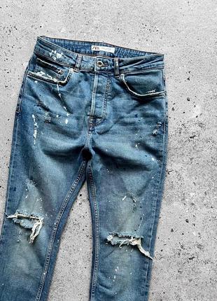 Zara men’s blue distressed denim jeans pockets streetwear завужені джинси5 фото