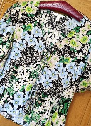 Блузка h&amp;m из визкозы рукав фонарик, цветочная блуза на лето