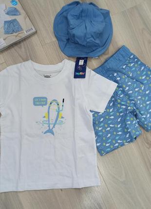 Комплект летний 3-ка футболка + шорты + панамка lupilu 110/1161 фото
