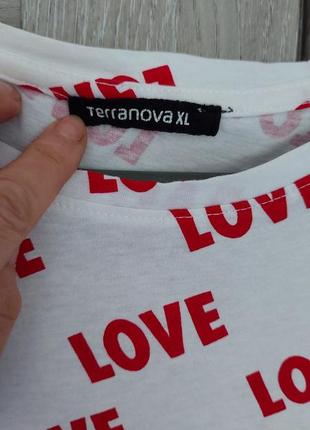 Белая хлопковая футболка унисекс love terranova (размер xl)3 фото