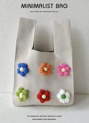 Тренд стильна жіноча в'язана текстильна сумка шопер квіти2 фото