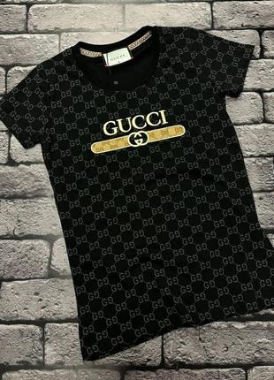 Футболка в стиле gucci черная коттон 100%