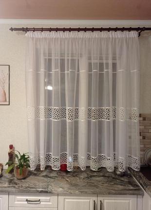 Тюль короткая 1.54, белая занавеска на кухню, в детскую