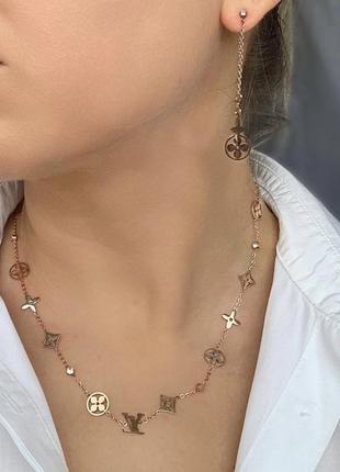 Комплект серьги и подвеска  из медицинского золота stainless steel, позолоченный