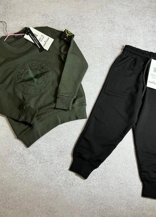Костюм спортивний в стилі stone island 100% котон світшот штани чорний хакі