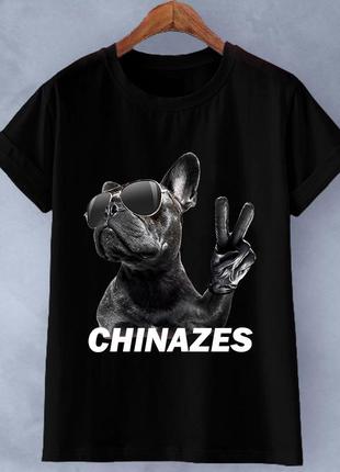 Новая хлопковая трендовая футболка оверсайз с принтом бульдога чериназес chinazes s-3xl 44-54
