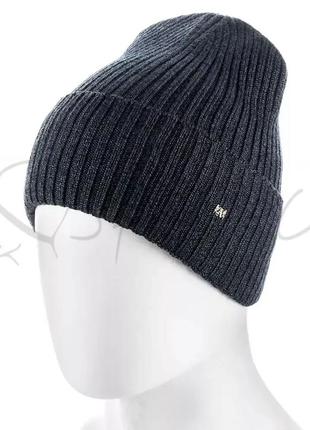 Молодежная зимняя мужская шапка с манжетом на флисовой подкладке atrics mh787 синий-мулине