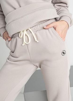 Спортивный костюм женский oversize из трехнитки на флисе yola бежевый