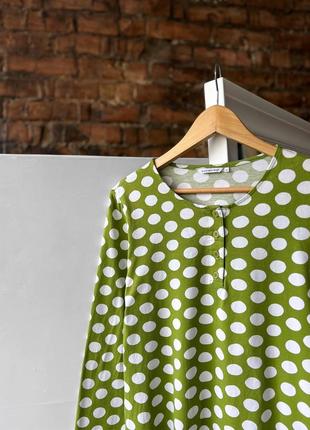 Marimekko women's green white polka dot cotton long sleeve top shirt женский лонгслив, кофта2 фото