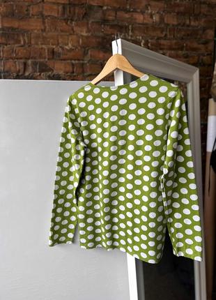 Marimekko women's green white polka dot cotton long sleeve top shirt женский лонгслив, кофта4 фото