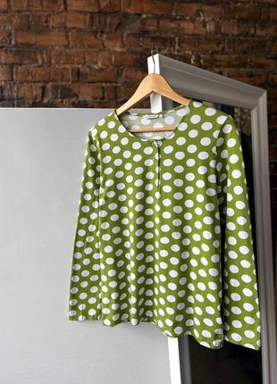 Marimekko women's green white polka dot cotton long sleeve top shirt женский лонгслив, кофта1 фото