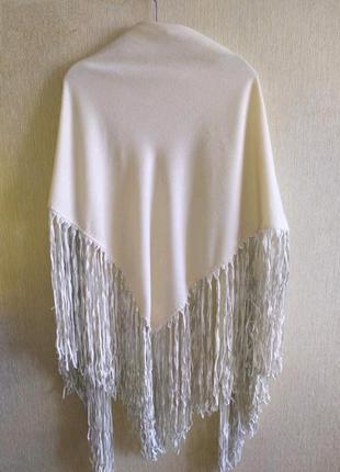 Hermes треугольная кашемировая шаль с бахромой из кожи, винтаж 90-х годов, коллекционная вещь