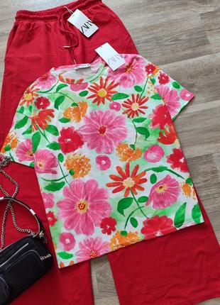 Оверсайз футболка zara з квітковим принтом нова колекція розмір s. m.l