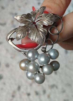 Антикварна срібна брошка japan akoya виноградне гроно перлини натуральні