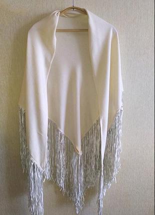 Hermes треугольная кашемировая шаль с бахромой из кожи, винтаж 90-х годов, коллекционная вещь