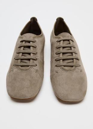 Замшевые туфли дерби коричневый zara new