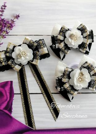 Школьные бантики. набор бантики + галстук для девочки. галстук под блузку для девочки.