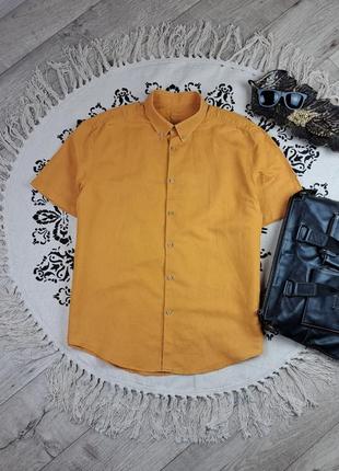 Брендовая стильная натуральная рубашка горчичного кольра m&amp;s🤎