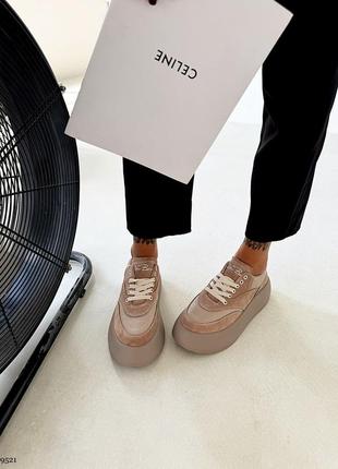 Жіночі кросівки із натуральної шкіри та замші на платформі 9521