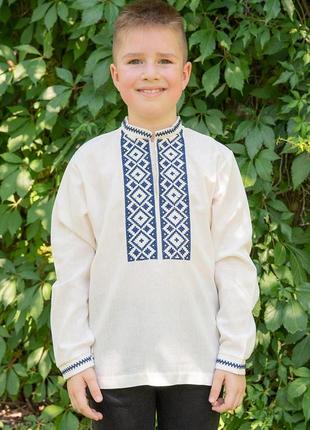 Стильная вышиванка на мальчика, молочная 92-164 см