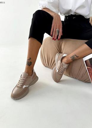 Жіночі кросівки із натуральної шкіри та замші 🤎 9511