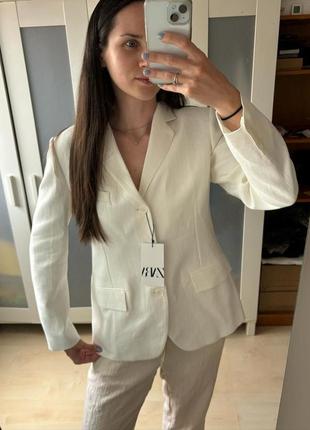 Новый молочный льняной пиджак zara