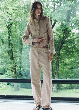 Коротка лляна куртка бежева zara new