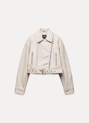 Куртка белая укороченная кожанка zara new