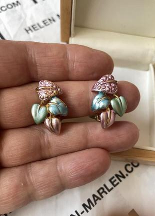 Винтажные серьги клипсы цветы листочки нежные американский винтаж