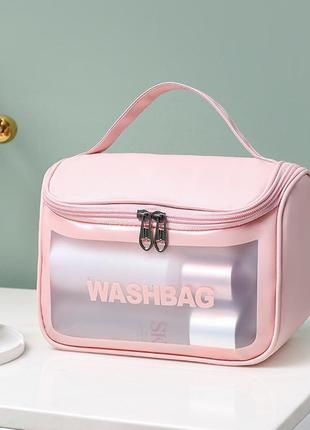 Косметичка непромокаемая washbag 22x16x14 см розовая3 фото