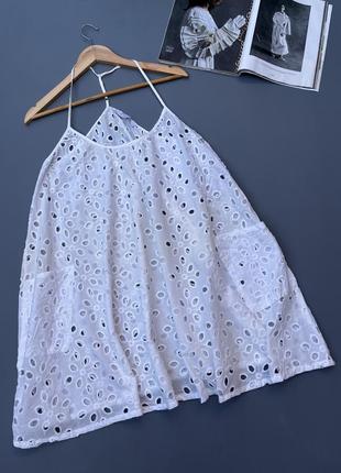 Белое пляжное платье в прошву. туника пляжная. сарафан прошва