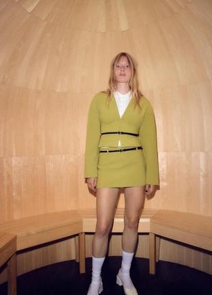 Мини юбка оливковый с пояском zara new