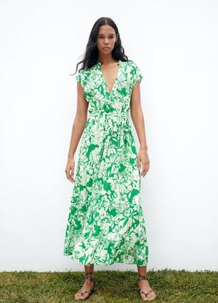 Сукня міді із v-подібним вирізом без рукавів zara - s, m, l