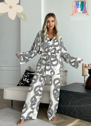 Шовковий костюм з халатом (s-xl)
