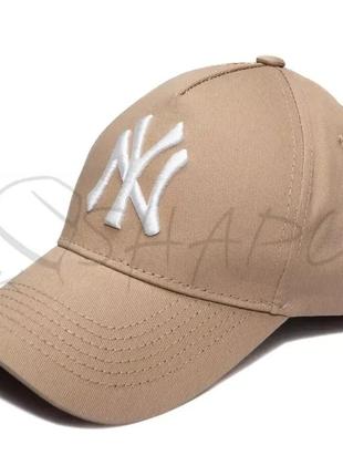 Бейсболка п'ятиклинка з об'ємною вишивкою кепка тонкий котон універсальна на регуляторі ny lkt08 бежевий 1