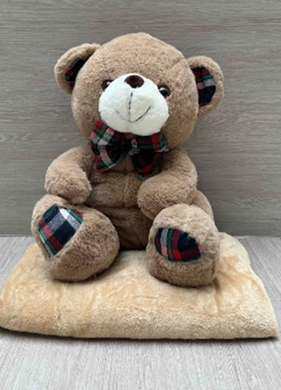 Игрушка плед 3в1 подарок мишка с бабочкой кофейный