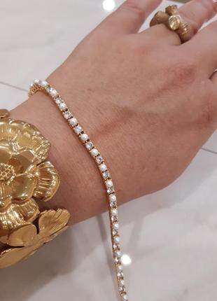 Браслет joan rivers кристаллы swarovski, американский винтаж, теннисный, искусственные жемчужины