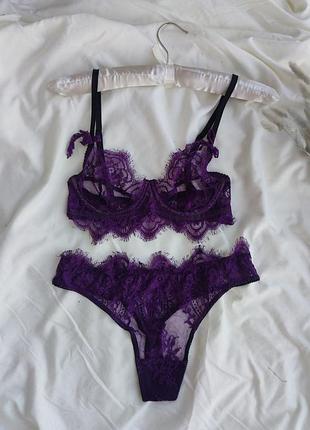 Фиолетовый кружевной комплект белья, ручная работа, 70a,70b,m