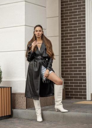 Шкіряний тренчкот плащ під пояс тренч