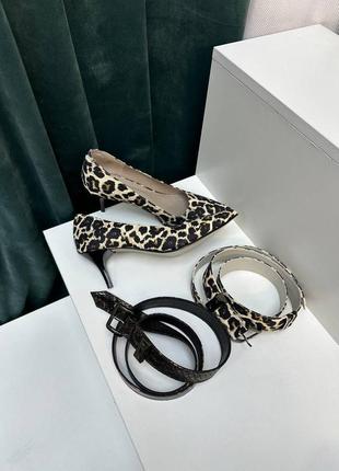 Ексклюзивні туфлі з італійської шкіри та замші жіночі на підборах шпильці леопардові8 фото