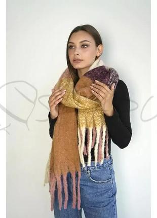 Палантин мягкий пушистый шарф кашемировый женский теплий зимний braxton 7020 бордовый + темная пудра +