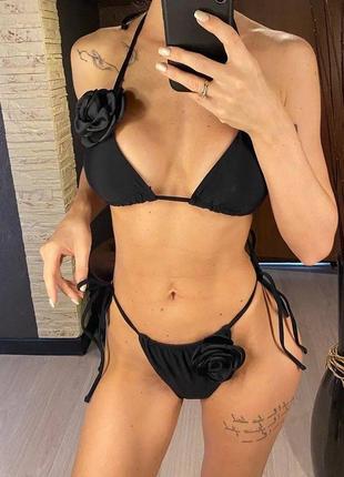 Новинка 2024 😻 трендовый купальник с объемными цветами в черномом цвете😻 s,м,l