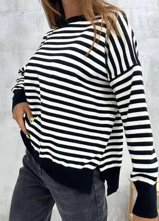 Черная женская тельняшка полосатая кофта джемпер в полоску