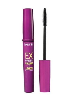 Тушь для ресниц pastel express volume length mascara суперобъем и удлинение, black, 10 мл