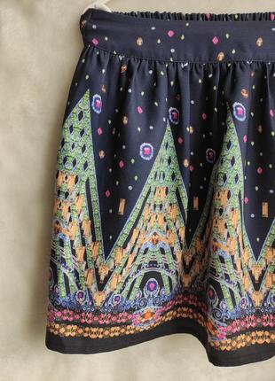 Синяя разноцветная короткая шелковая плотная юбка с принтом рисунком с резинкой dolce3 фото