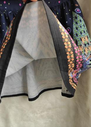 Синяя разноцветная короткая шелковая плотная юбка с принтом рисунком с резинкой dolce6 фото