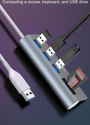 Хаб - переходник концентратор card reader 5в1 hub usb 2.0 / 3 port usb + tf + sd (hc) / юсб-хаб кардридер df656 фото