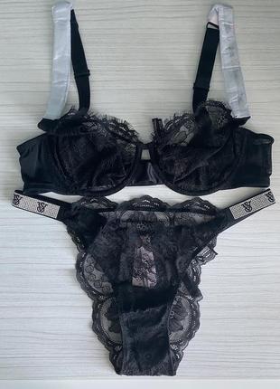 Комплект белья victoria’s secret бюстгальтер 36c, пояс для чулок m/l, трусики m, l. very sexy shine. виктория сикрет