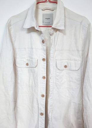 Рубашка рубашка куртка мужская белая бежевая прямая широкая классическая повседневная плотная mango man, размер l2 фото