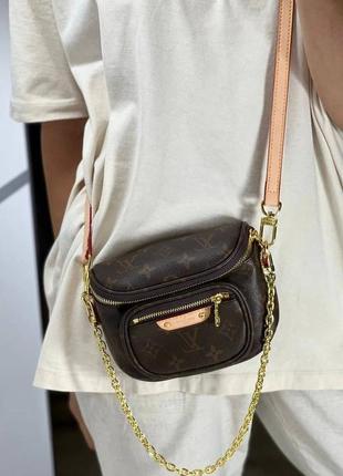 Сумка маленькая коричневая канва кросс боди в стиле bumbag